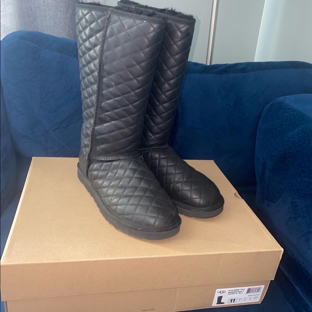 Black leather tall Uggs